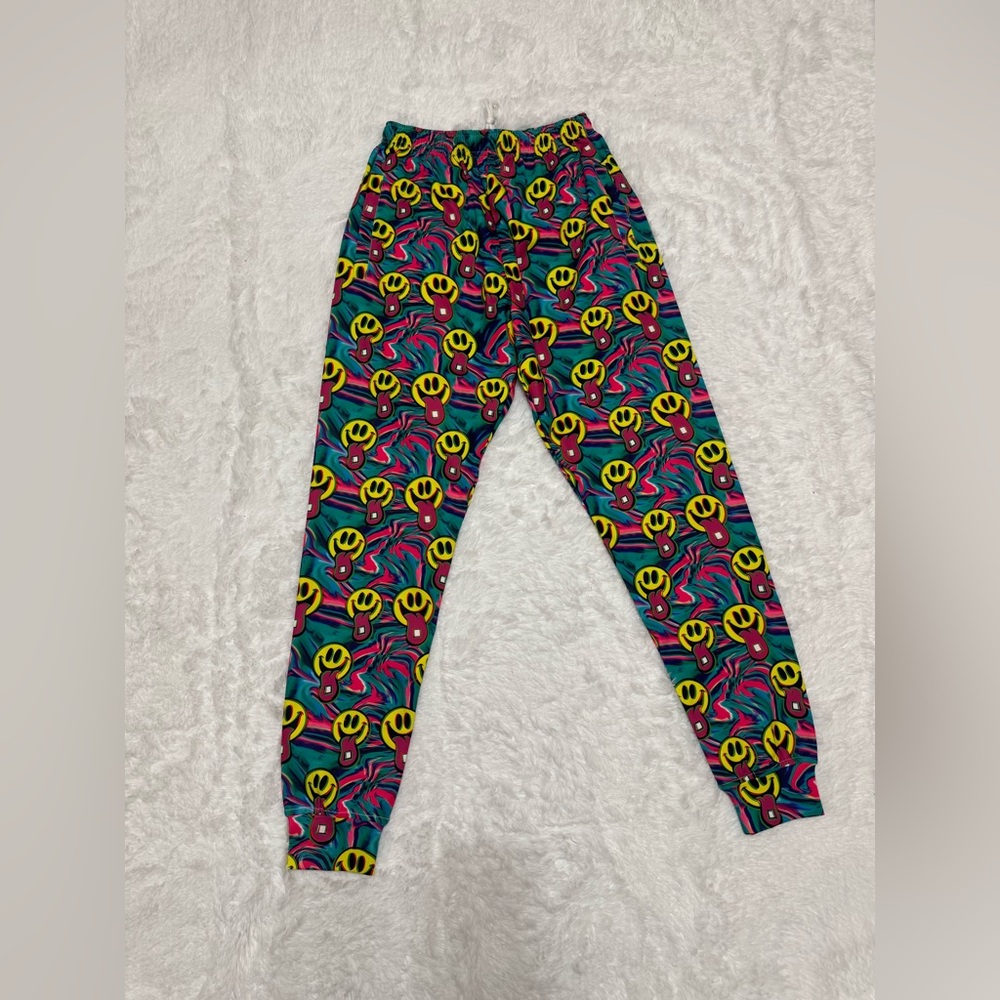 New Medium neon happy face joggers leggings pants rave festival y2k raver Kandi